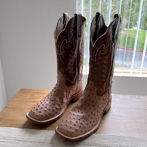 TONY LAMA MEN'S SAN SABA FULL QUILL OSTRICH EXOTIC BOOTS (Worn once)